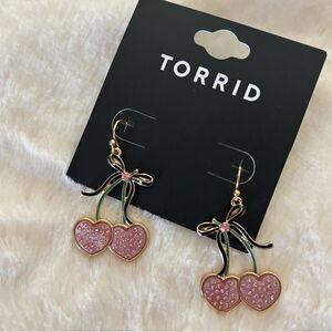 Torrid Pink Rhinestone Cherry Hearts Earrings 💕